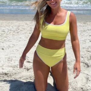 LainSnow Yellow Ribbed Bikini Top Size XL 2051